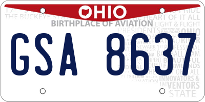 OH license plate GSA8637