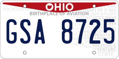 OH license plate GSA8725