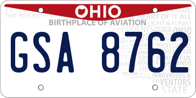OH license plate GSA8762