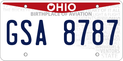 OH license plate GSA8787