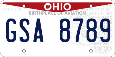 OH license plate GSA8789