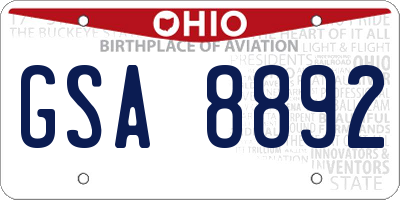 OH license plate GSA8892