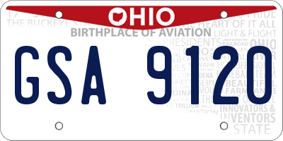 OH license plate GSA9120
