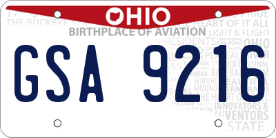 OH license plate GSA9216