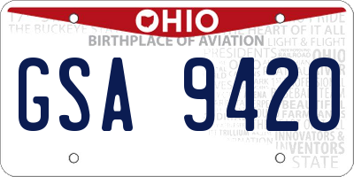 OH license plate GSA9420