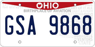 OH license plate GSA9868