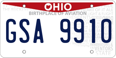 OH license plate GSA9910