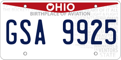 OH license plate GSA9925