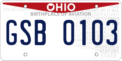 OH license plate GSB0103