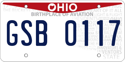 OH license plate GSB0117