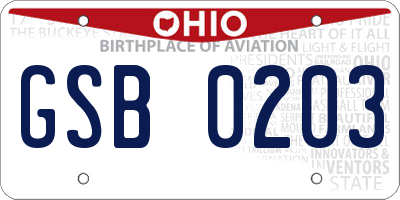 OH license plate GSB0203