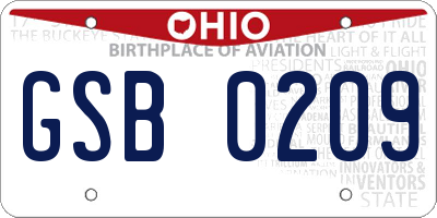 OH license plate GSB0209