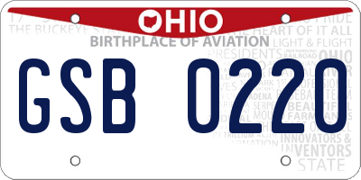 OH license plate GSB0220