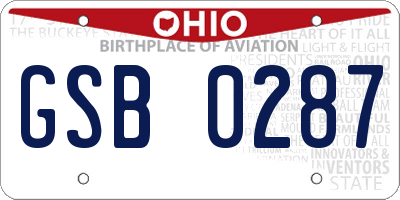 OH license plate GSB0287