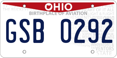 OH license plate GSB0292