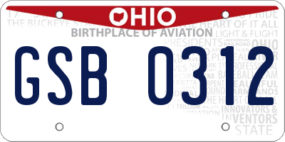 OH license plate GSB0312