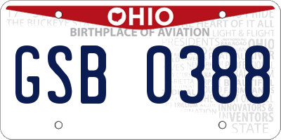 OH license plate GSB0388
