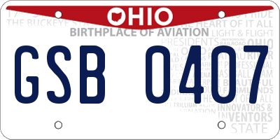 OH license plate GSB0407