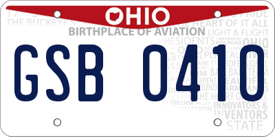 OH license plate GSB0410