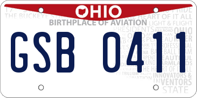 OH license plate GSB0411