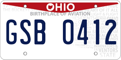 OH license plate GSB0412