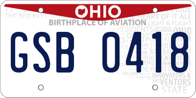 OH license plate GSB0418