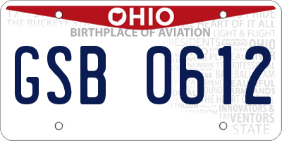 OH license plate GSB0612