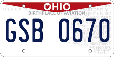 OH license plate GSB0670