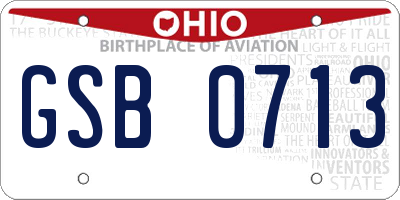 OH license plate GSB0713