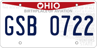 OH license plate GSB0722