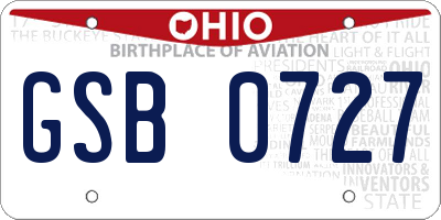 OH license plate GSB0727