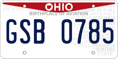 OH license plate GSB0785