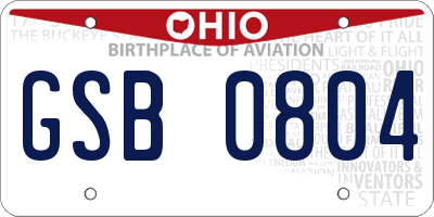 OH license plate GSB0804