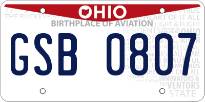 OH license plate GSB0807