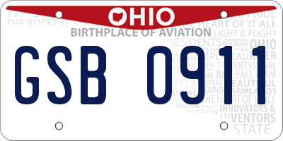 OH license plate GSB0911