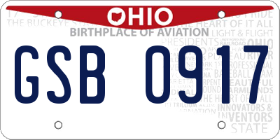 OH license plate GSB0917