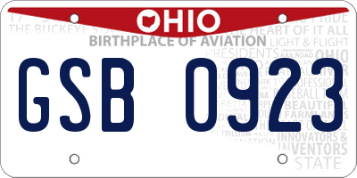 OH license plate GSB0923