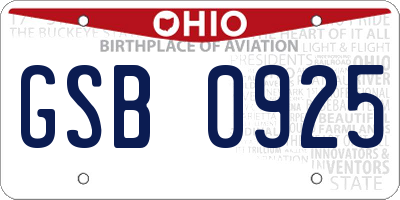 OH license plate GSB0925