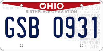 OH license plate GSB0931