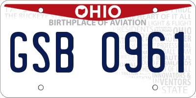 OH license plate GSB0961