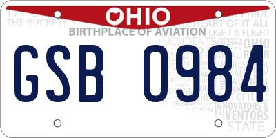 OH license plate GSB0984