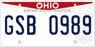 OH license plate GSB0989