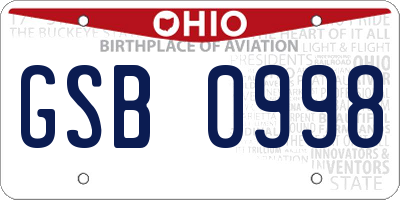 OH license plate GSB0998
