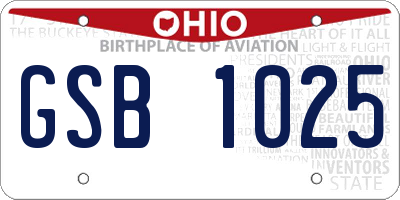 OH license plate GSB1025