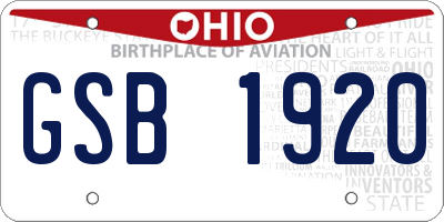 OH license plate GSB1920