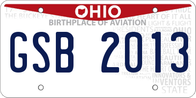 OH license plate GSB2013