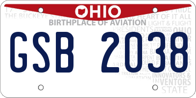 OH license plate GSB2038