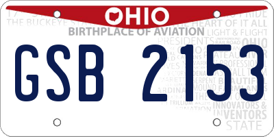 OH license plate GSB2153