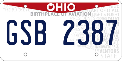 OH license plate GSB2387