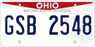 OH license plate GSB2548
